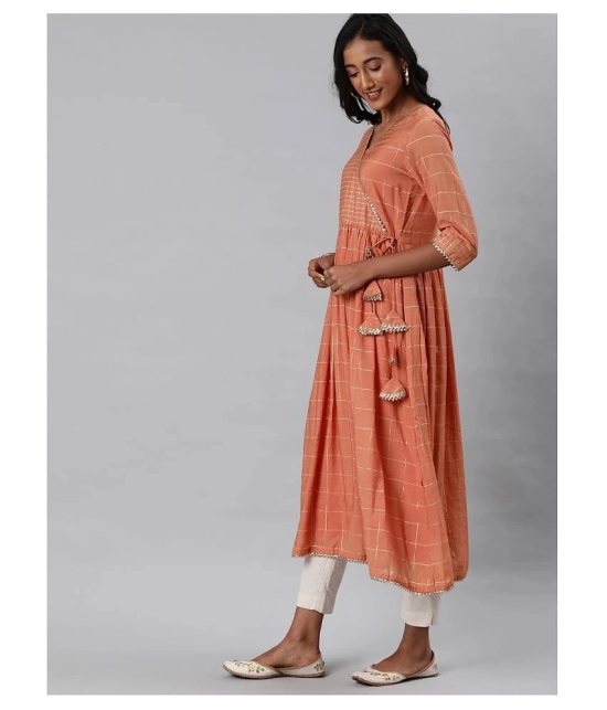 Alena - Peach Chanderi Womens Straight Kurti - XXL