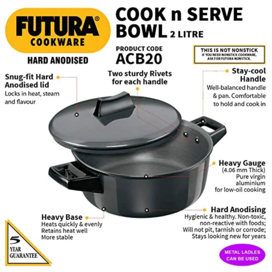 Hawkins Futura Hard Anodised Cook-n-Serve Bowl with Hard Anodised Lid | Black