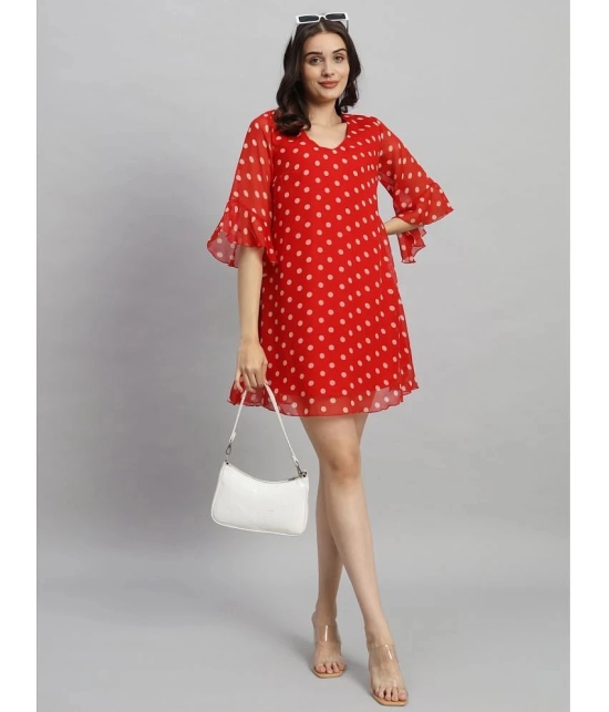 Curvydrobe Georgette Printed Mini Womens A-line Dress - Red ( Pack of 1 ) - None