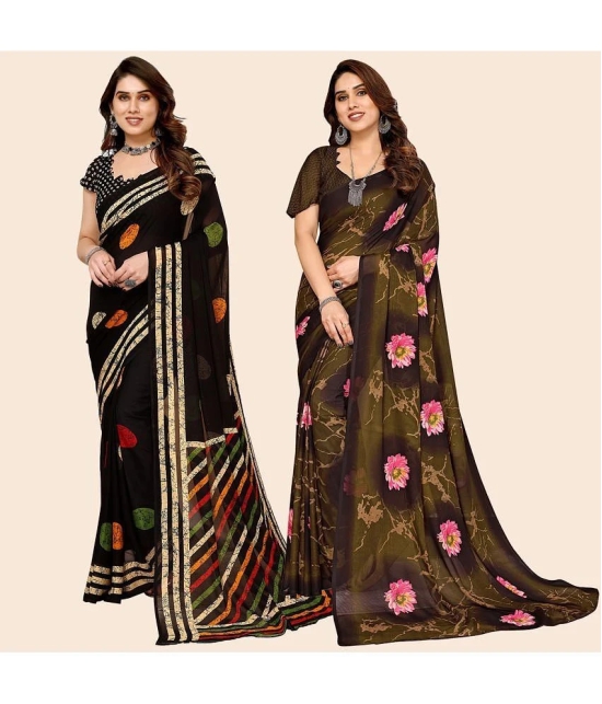 ANAND SAREES Georgette Printed Saree With Blouse Piece - Multicolour ( Pack of 2 ) - Multicolour