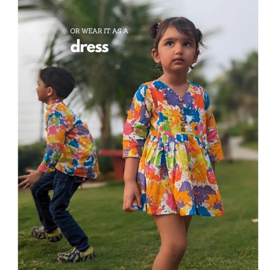 Holi print Kurti Tunic for Girls, Women | Paintball-10-12Y