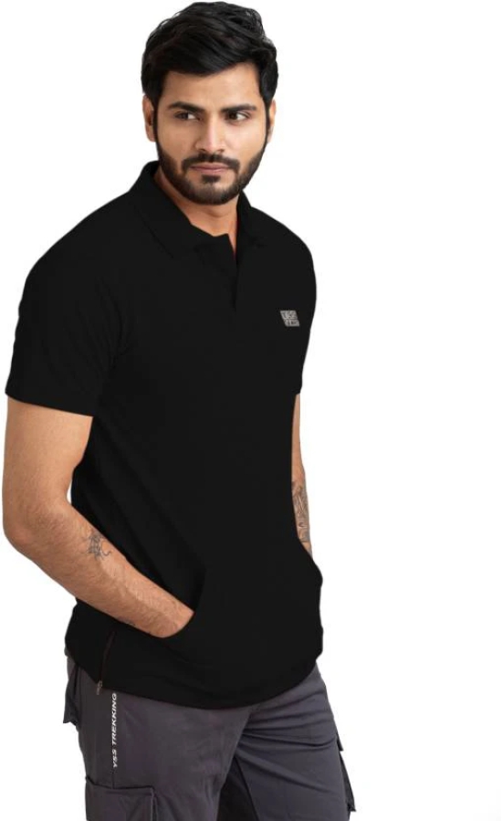 Men Solid Polo Neck Polyester Black T-Shirt