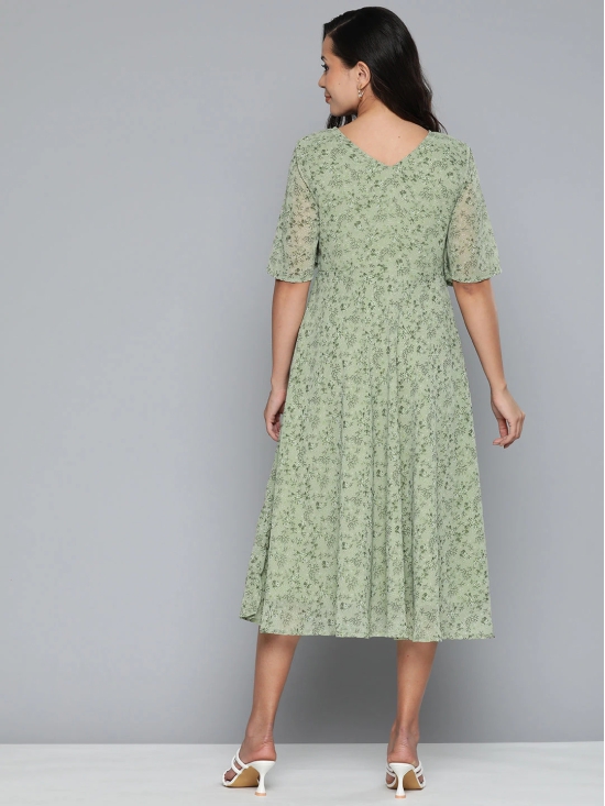 Jompers Floral Georgette A-Line Midi Dress-XXL / Green