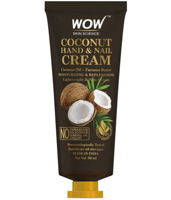 WOW Skin Science Coconut Hand & Nail Cream Moisturizing, Replenishing Quick Absorb- No Parabens, Silicones, Mineral Oil- 50mL