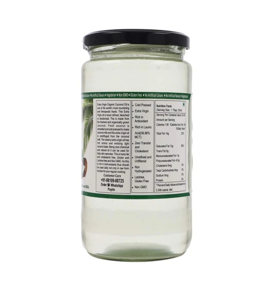 Farm Naturelle -100 % Pure Organic Extra-Virgin Cold Pressed Coconut Oil (Glass Bottle - 750 ml)