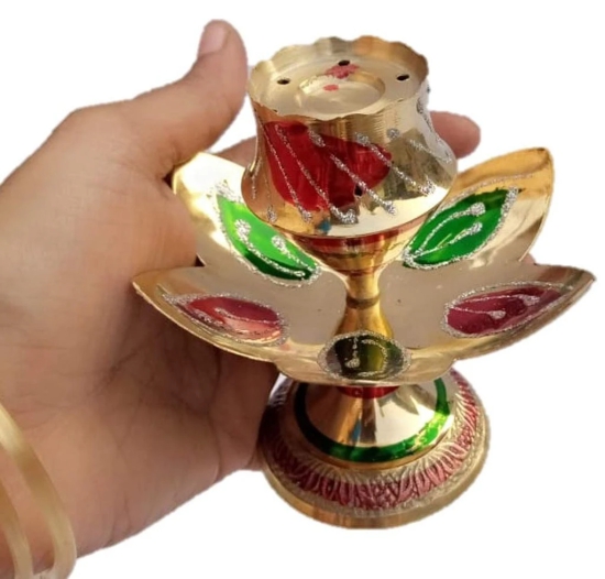 Mii Art Antique Mughal Design Brass Item Brass Agarbtti Stand Ptal ka Agarbatti Sand Brass Item(Color-Golden)(Material-Brass)(Size-11Cm Large) Pack of 1 Set