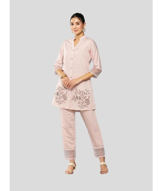 Aarika Peach Embroidered Pant Top Set - None