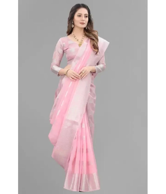 A TO Z CART Banarasi Silk Embellished Saree With Blouse Piece - Pink ( Pack of 1 ) - Pink