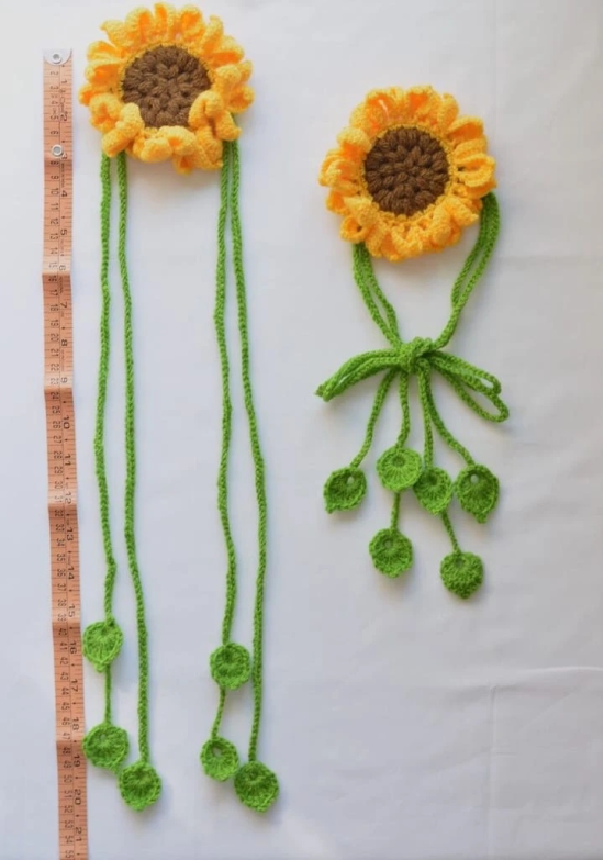 Hand Crafted Crochet Curtain Tiebacks Sunflower Yellow