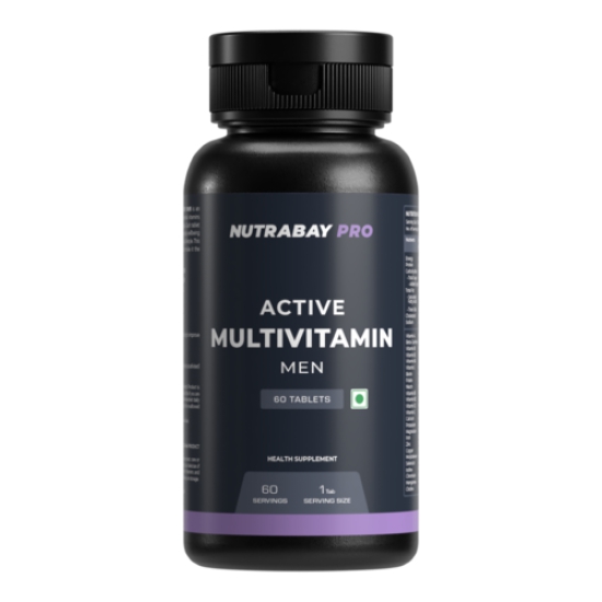 Nutrabay Pro Active Multivitamin for Men - 60 Tablets | 25 Vital Vitamins & Minerals with Zinc, Vitamin C, Vitamin D, Vitamin B12, and Multiminerals | Enhances Energy, Stamina & Immunity