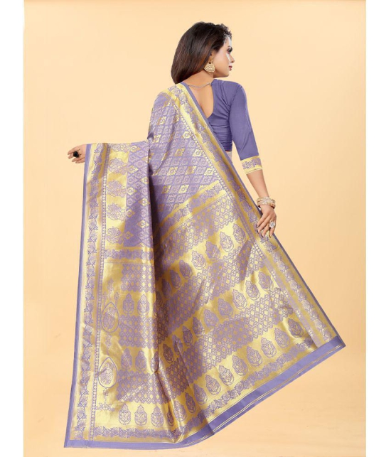 Gazal Fashions - Lavender Banarasi Silk Saree With Blouse Piece ( Pack of 1 ) - Lavender