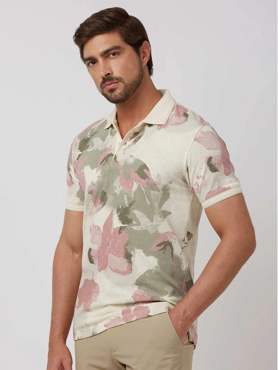 Off White Floral Print Slim Fit Polo