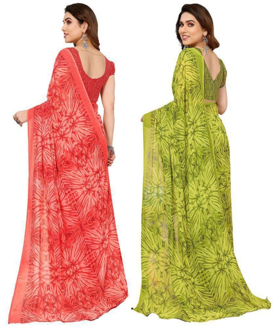 ANAND SAREES Georgette Printed Saree With Blouse Piece - Multicolour ( Pack of 2 ) - Multicolour