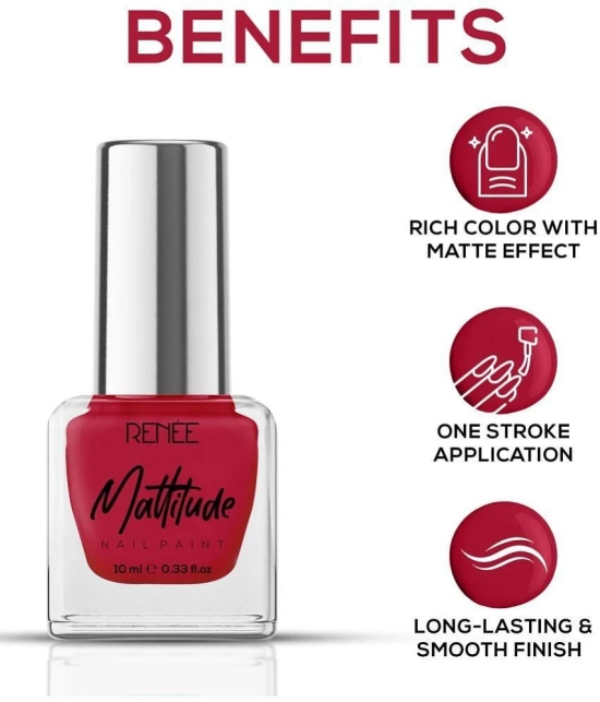 RENEE Mattitude Nail Paint- Salsa Red, Quick Drying, Matte Finish, Long Lasting, 10ml