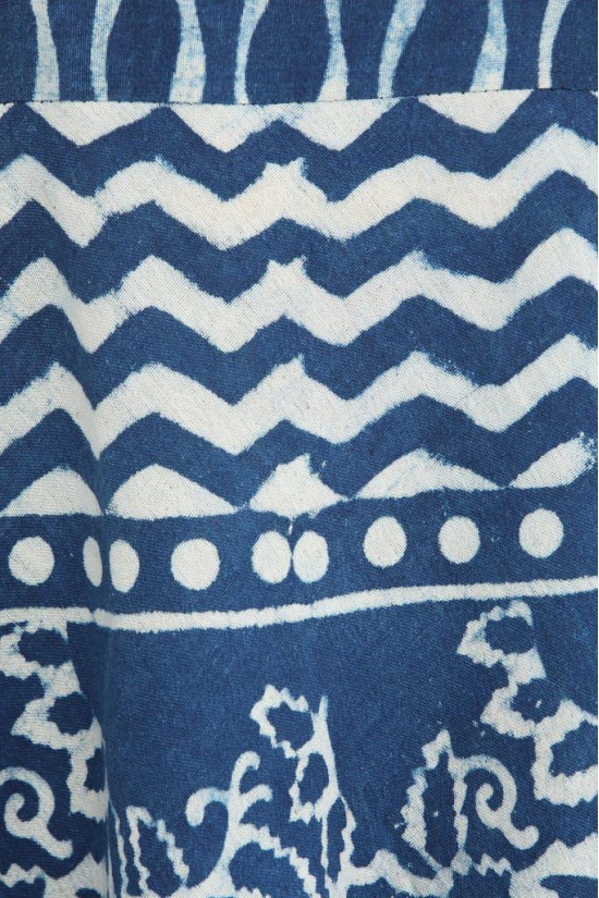 Twilight-Blue Summer Dress with Block-Printed Elephants and Dori on Back