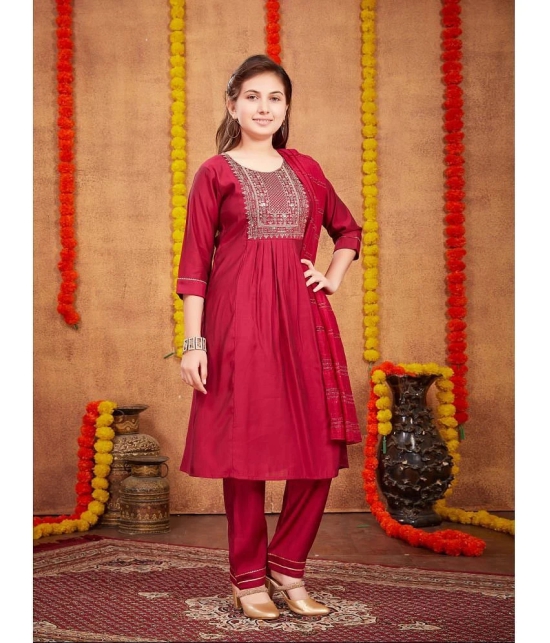 Aarika Maroon Silk Girls Kurta and Pant Set ( Pack of 1 ) - None