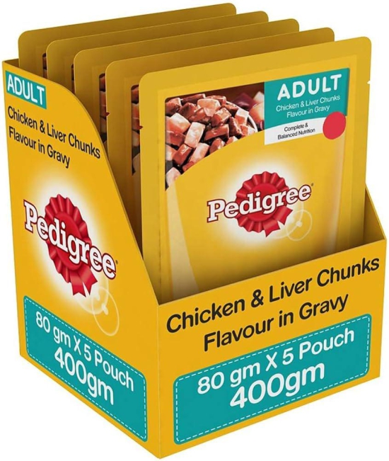 Pedigree Adult Wet Dog Food, Chicken & Liver Chunks in Gravy 5 * 80 Gms