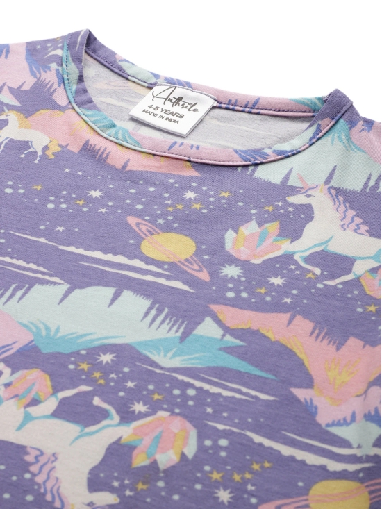 SUMMER UNICORN PLANET GIRLS SHORTS SLEEVE T-SHIRT - PURPLE-7-8 YEARS / 1N / PURPLE