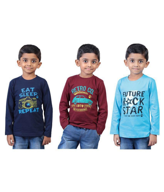 Soft Apparels Boys Printed Cotton T-Shirt (Full Sleeve) - Pack of 3 - None