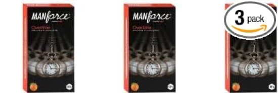 MANFORCE 3 in 1 Condoms (Ribbed Contour Dotted) Overtime Orange Flavoured- 10 Pieces x Pack of 3 Condom (Set of 3 30 Sheets)