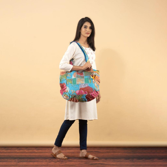 Rajasthani Embroidered Shoulder Bag, Pure Cotton Shoulder Bag With Handmade Beautiful Patchwork