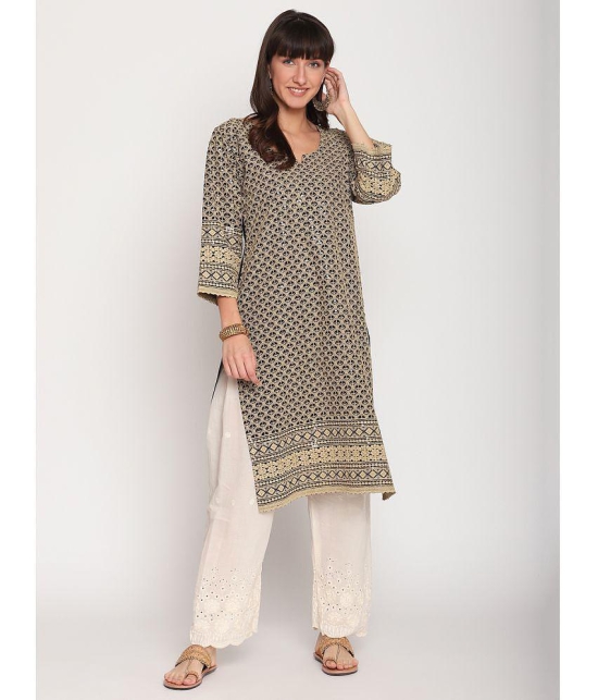 Queenley - Beige Cotton Women's Straight Kurti ( Pack of 1 ) - L