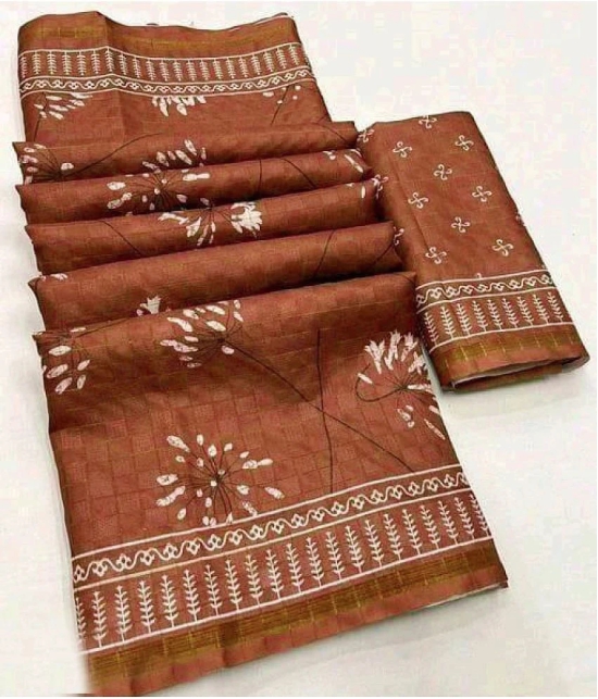 Bhuwal Fashion Jute Printed Saree With Blouse Piece - Brown ( Pack of 1 ) - Brown