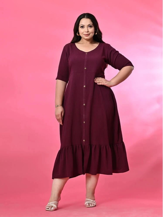 PrettyPlus by Desinoor.com Polyester Self Design Midi Womens A-line Dress - Wine ( Pack of 1 ) - None