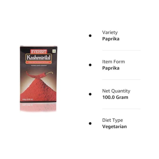 Everest Spices | Kashmirilal Brilliant Red Chilli Powder | 100 Gm Each | Pack of 2| 200 Gm Pack