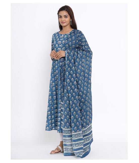 miravan Blue Cotton Anarkali Kurti - 3XL