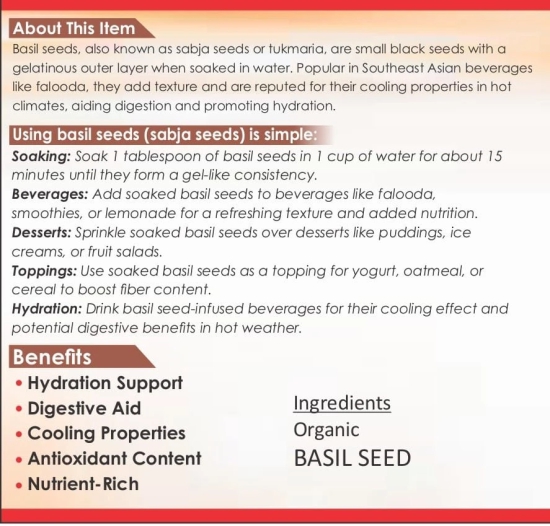 Basil Seeds - Chemical Free , Preservative Free , Metallic Free , Pesticide free , PPD Free