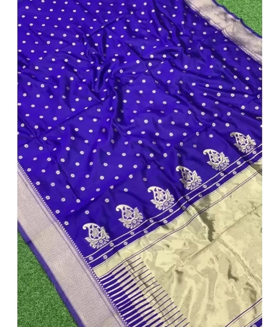 Gazal Fashions Banarasi Silk Embellished Saree With Blouse Piece - Blue ( Pack of 1 ) - Blue