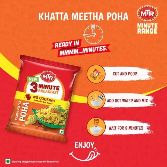 Mtr 3 Minute Breakfast Khatta Meetha Poha Pouch, 60G