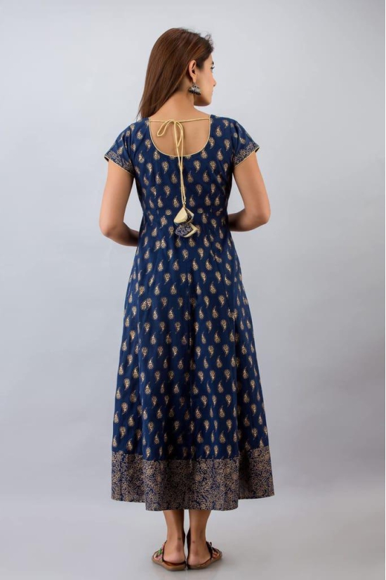 JAIPURETHNICWEAVESWomens Cotton Paisley Print Anarkali Kurta (Navy)