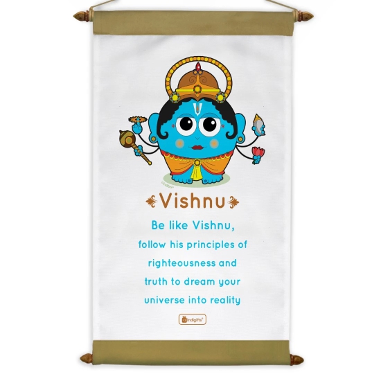 Indigifts Diwali Gifts for Family/ Office Colleagues/ Friends - Be Like Vishnu Printed Green Scroll Card 17x9.5 Inches - India Souvenir Gift, Religious Diwali Gift Items, Farewell Gift, Vishnu Poster