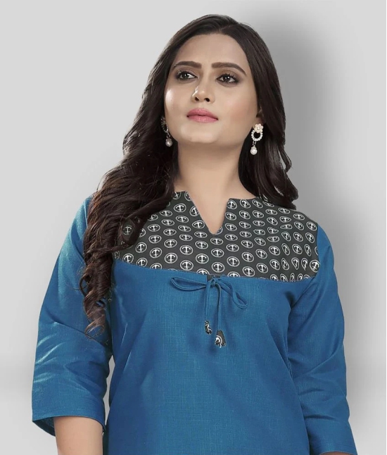 Rangrasiya - Blue Cotton Womens Straight Kurti ( Pack of 1 ) - XL