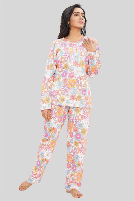 Women Full Sleeves Knit Cotton Pyjama Set-XL