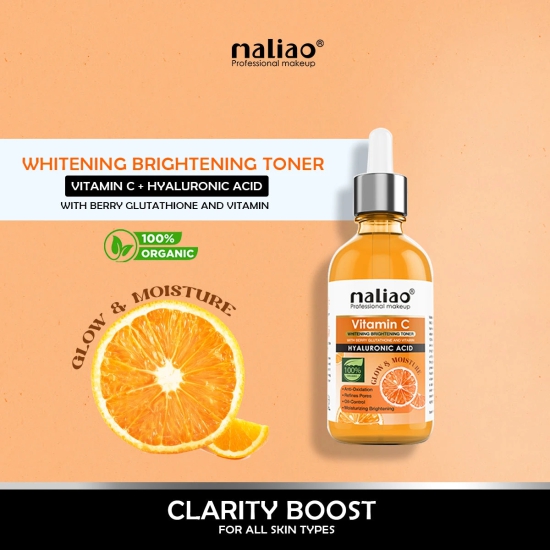 Maliao Vitamin C Whitening Brightening Toner with Berry Glutathione & Hyaluronic Acid (Anti-Oxidation, Refines Pores, All Skin Types)