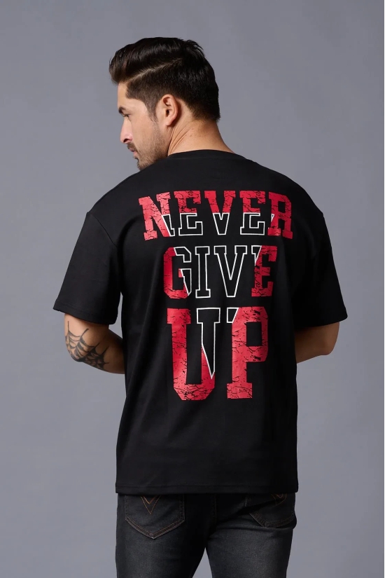 Never Give Up (in Red) Printed Black Oversized T-Shirt for Men 4XL