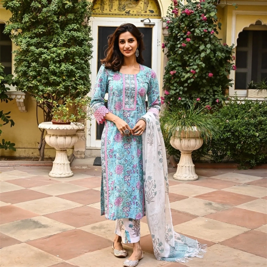 Kurta - PinkishBlue-XL