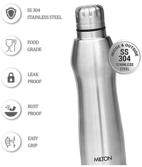 Milton Elate 1000 Stainless Steel Water Bottle, Set of 2, 880 ml Each, Silver - Silver