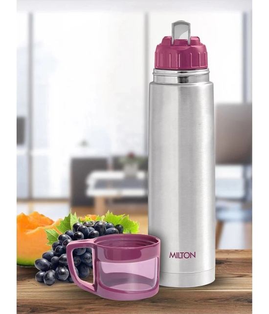 Milton Glassy 750 Thermosteel 24 Hours Hot and Cold Water Bottle with Drinking Cup Lid, 750 ml, Pink - Pink