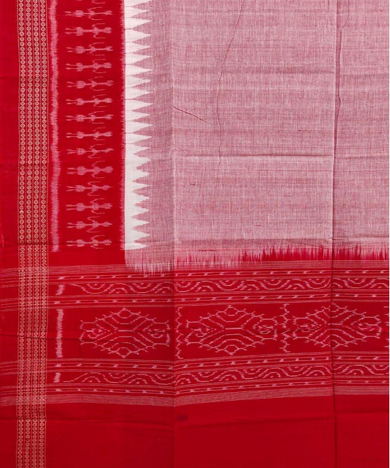 Gray Red Sambalpuri Handwoven Single Ikat Cotton Dupatta