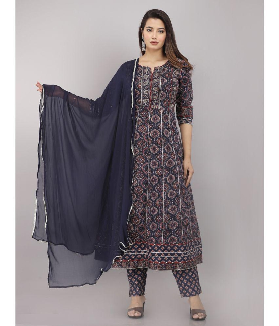JC4U - Navy Anarkali Cotton Blend Women''s Stitched Salwar Suit ( Pack of 1 ) - None