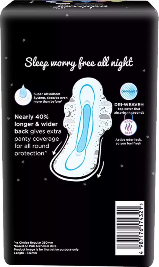 Whisper Bindazzz Night Sanitary Pads,Pack of 44 thin Pads XL+,upto 0% Leaks ALL NIGHT LONG