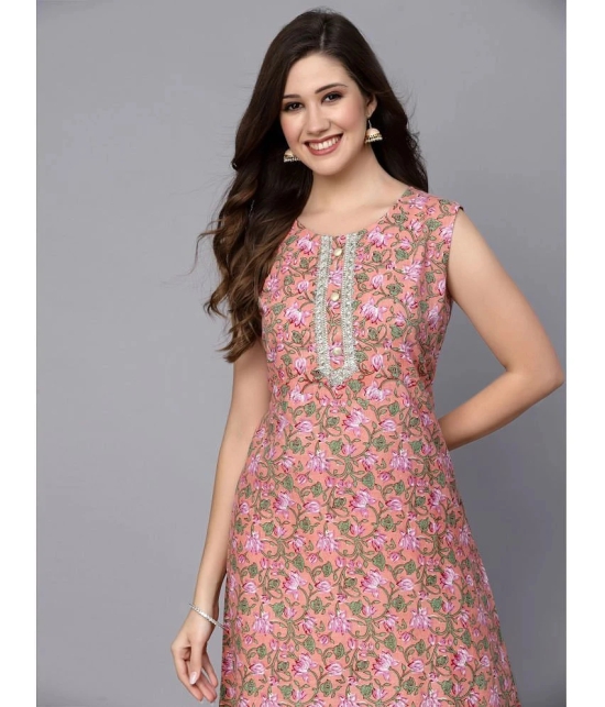 Stylum Cotton Printed A-Line Womens Kurti - Peach ( Pack of 1 ) - None