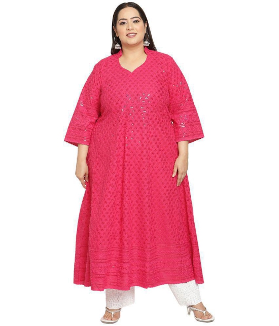 Queenley - Pink Cotton Women's Flared Kurti ( Pack of 1 ) - None