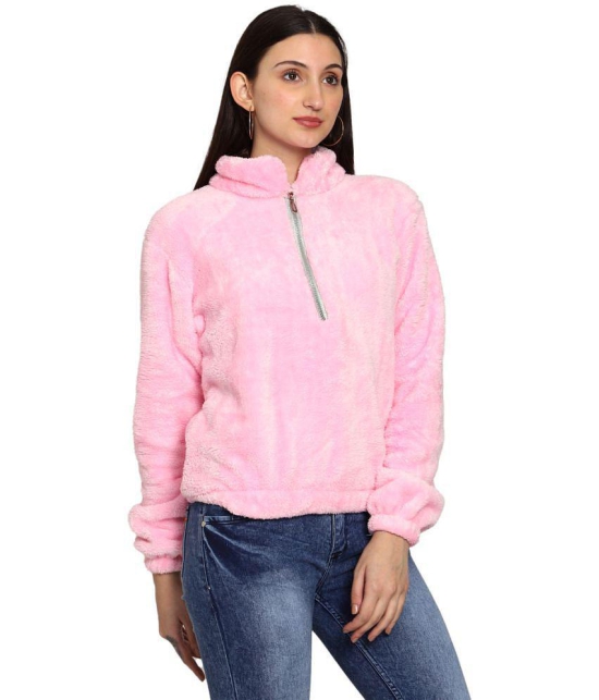 PPTHEFASHIONHUB Faux Fur Womens Non Hooded Sweatshirt ( Pink ) - None