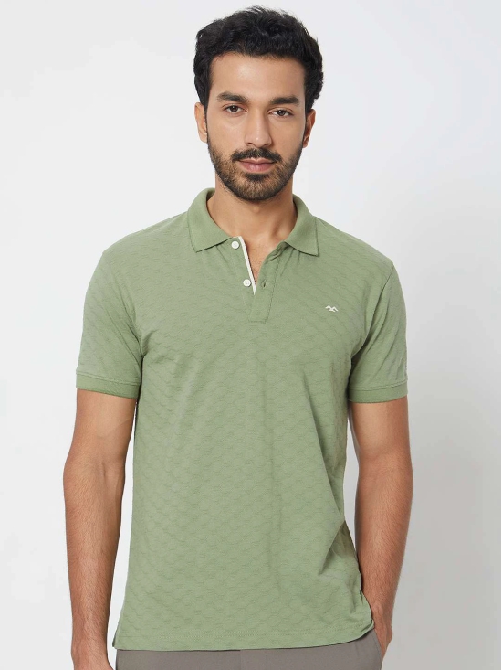 Light Olive Textured Plain Slim Fit Polo T-Shirt