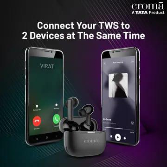 Croma TWS Earbuds with Active Noise Cancellation (Water Resistant, Fast Charging, Black)